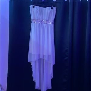 White Strapless High Low Dress with Diamond Belt